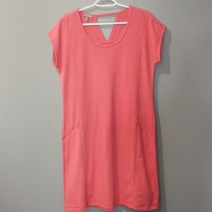T By Talbots Tshirt Dress Medium Coral Orange Short Sleeve Scoop Neck Zip Pocket
